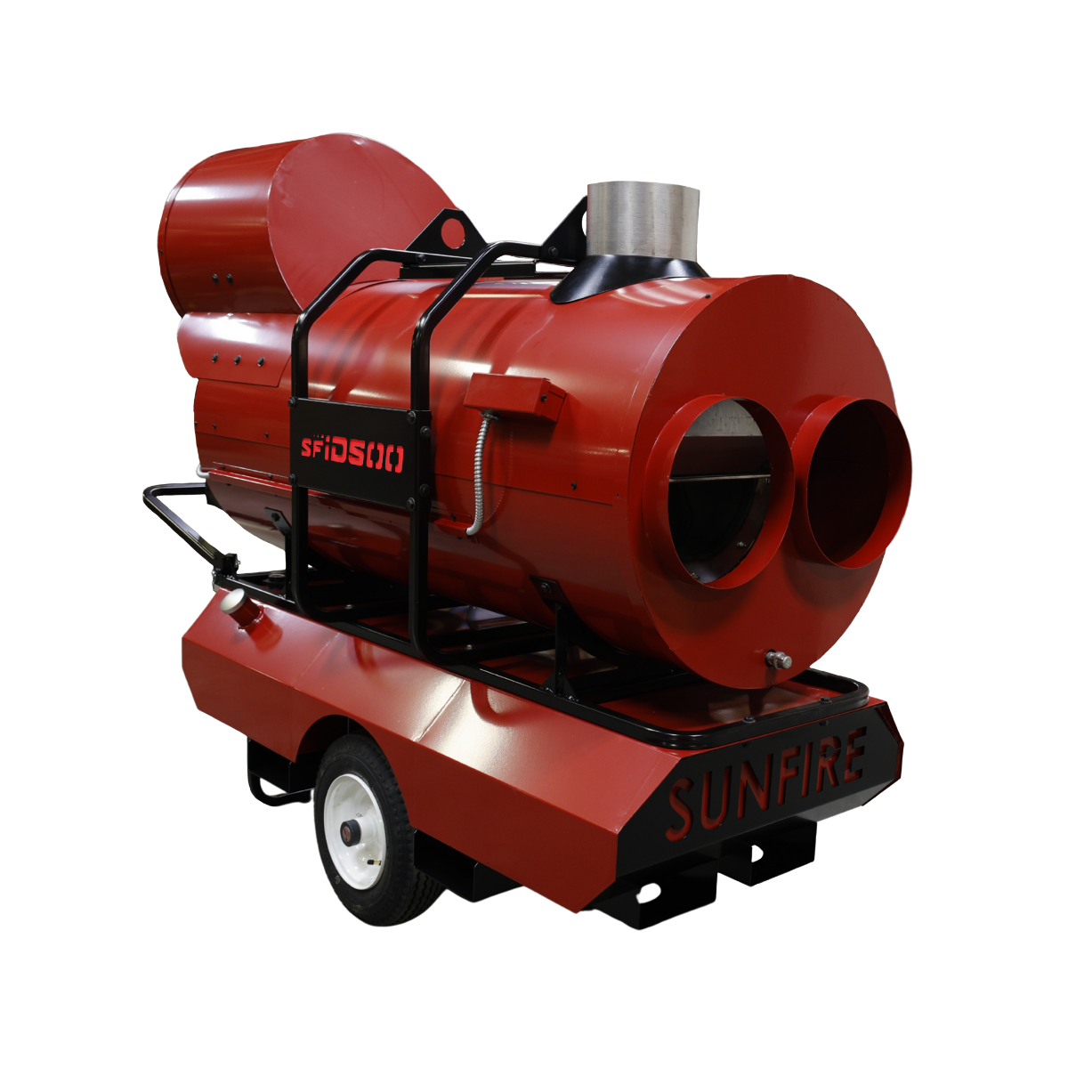 SunFire SFiD500 diesel indirect heater shown in quarter angle view, portable 500,000 BTU commercial jobsite heater